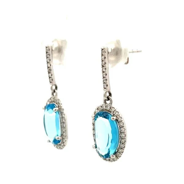 Diamond Bar Drop Blue Topaz Earrings Image 2 Hudson Valley Goldsmith New Paltz, NY