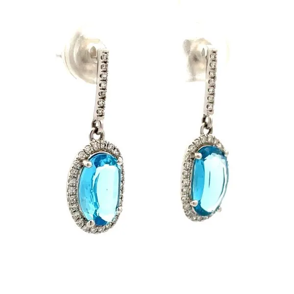 Diamond Bar Drop Blue Topaz Earrings Image 3 Hudson Valley Goldsmith New Paltz, NY