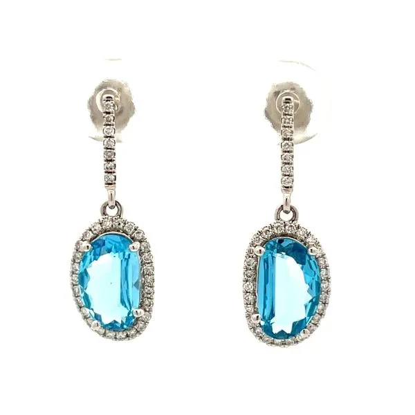 Diamond Bar Drop Blue Topaz Earrings Hudson Valley Goldsmith New Paltz, NY
