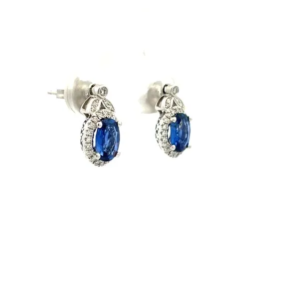 Oval Blue Sapphire and Diamond Earrings Image 2 Hudson Valley Goldsmith New Paltz, NY