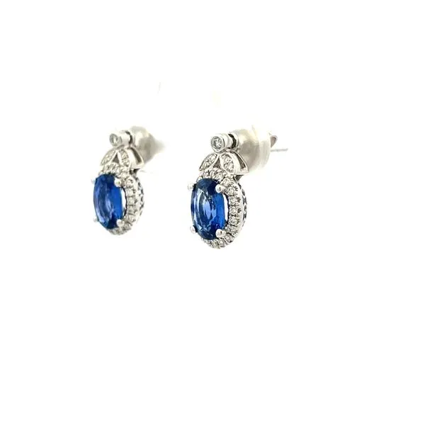 Oval Blue Sapphire and Diamond Earrings Image 3 Hudson Valley Goldsmith New Paltz, NY