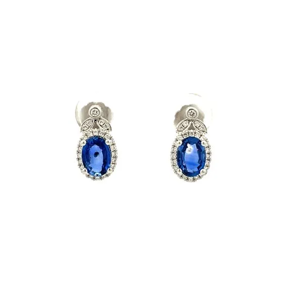 Oval Blue Sapphire and Diamond Earrings Hudson Valley Goldsmith New Paltz, NY