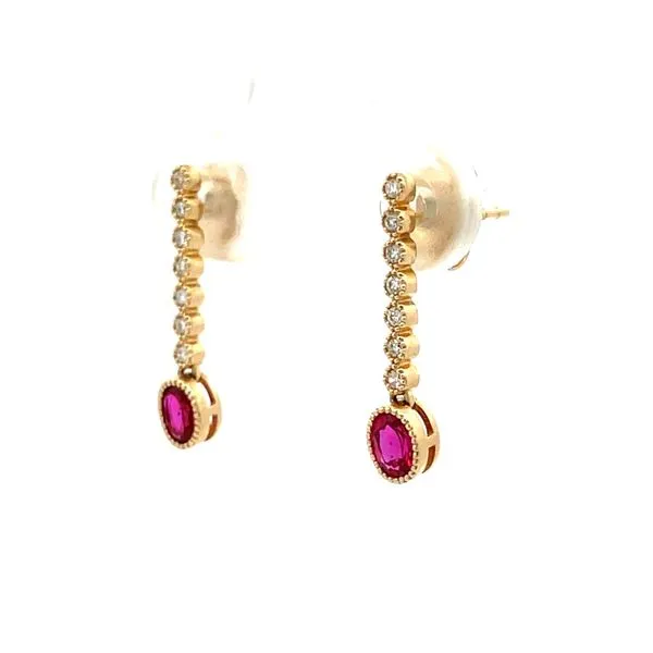 14K Yellow Gold Diamond and Ruby Drop Earrings Image 2 Hudson Valley Goldsmith New Paltz, NY