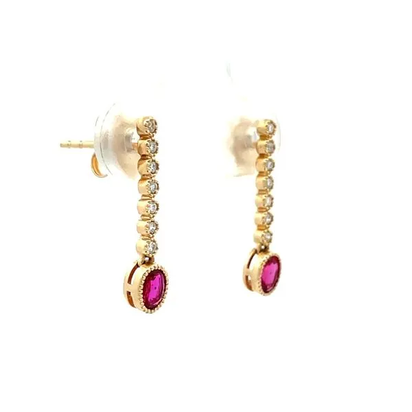 14K Yellow Gold Diamond and Ruby Drop Earrings Image 3 Hudson Valley Goldsmith New Paltz, NY