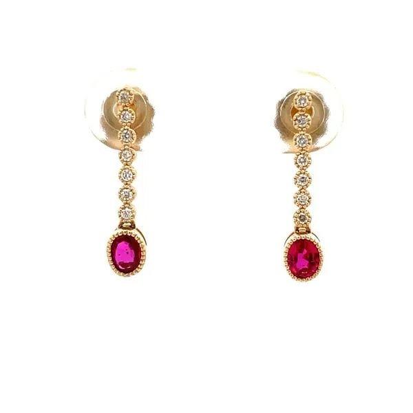 14K Yellow Gold Diamond and Ruby Drop Earrings Hudson Valley Goldsmith New Paltz, NY