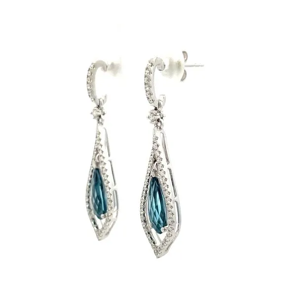 London Blue Topaz and Diamond Drop Earrings Image 3 Hudson Valley Goldsmith New Paltz, NY