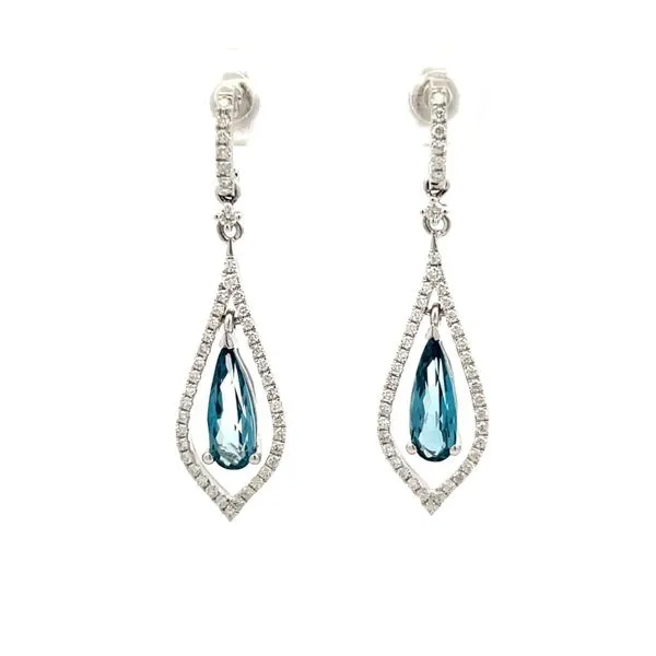 London Blue Topaz and Diamond Drop Earrings Hudson Valley Goldsmith New Paltz, NY