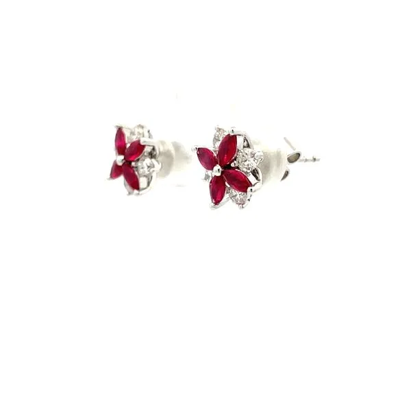 18K White Gold Ruby and Diamond Stud Earrings Image 2 Hudson Valley Goldsmith New Paltz, NY