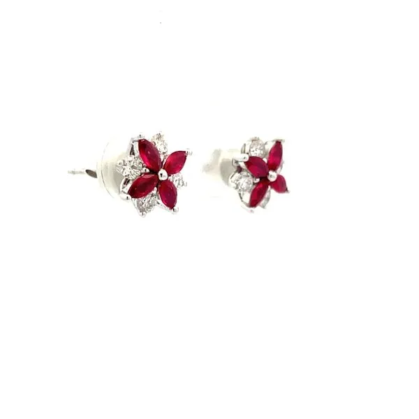 18K White Gold Ruby and Diamond Stud Earrings Image 3 Hudson Valley Goldsmith New Paltz, NY