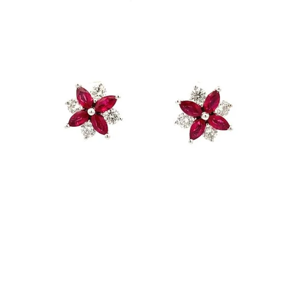 18K White Gold Ruby and Diamond Stud Earrings Hudson Valley Goldsmith New Paltz, NY