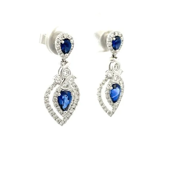 18K White Gold Sapphire and Diamond Teardrop Earrings Image 2 Hudson Valley Goldsmith New Paltz, NY
