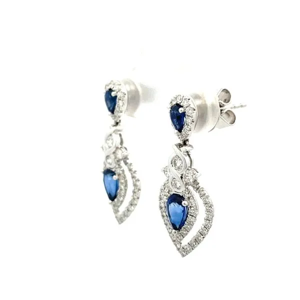 18K White Gold Sapphire and Diamond Teardrop Earrings Image 3 Hudson Valley Goldsmith New Paltz, NY
