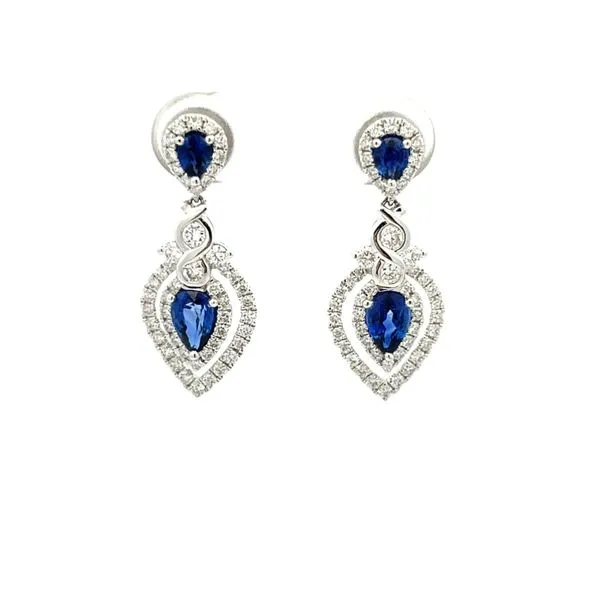 18K White Gold Sapphire and Diamond Teardrop Earrings Hudson Valley Goldsmith New Paltz, NY