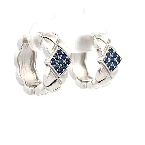 Sterling Silver Huggie Hoop Earrings with Blue Sapphires Image 2 Hudson Valley Goldsmith New Paltz, NY