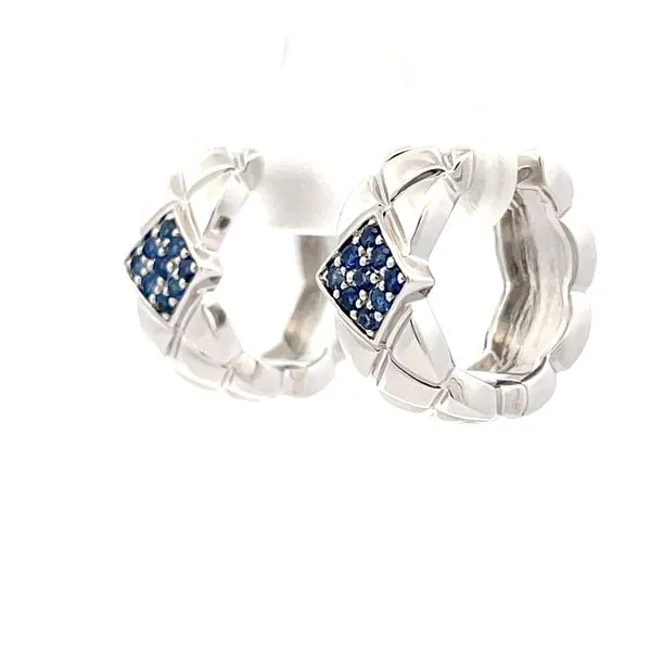 Sterling Silver Huggie Hoop Earrings with Blue Sapphires Image 3 Hudson Valley Goldsmith New Paltz, NY