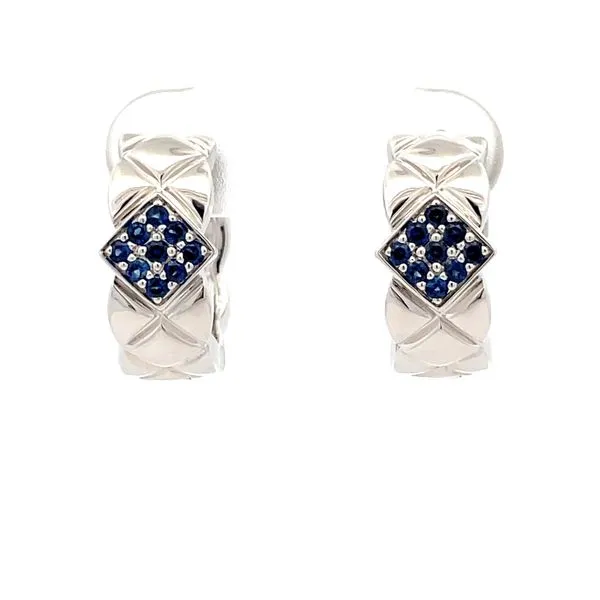 Sterling Silver Huggie Hoop Earrings with Blue Sapphires Hudson Valley Goldsmith New Paltz, NY