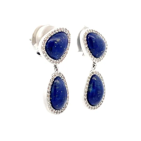 Sterling Silver Lapis and White Sapphire Halo Earrings Image 2 Hudson Valley Goldsmith New Paltz, NY