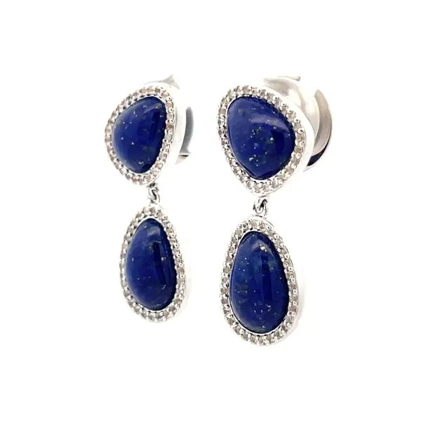 Sterling Silver Lapis and White Sapphire Halo Earrings Image 3 Hudson Valley Goldsmith New Paltz, NY