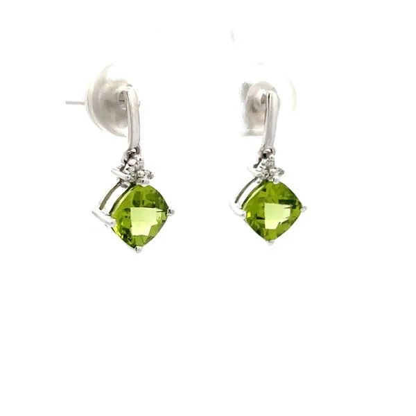 14K White Gold Peridot Post Earrings Image 2 Hudson Valley Goldsmith New Paltz, NY