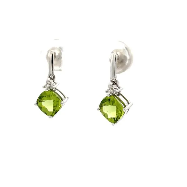 14K White Gold Peridot Post Earrings Image 3 Hudson Valley Goldsmith New Paltz, NY