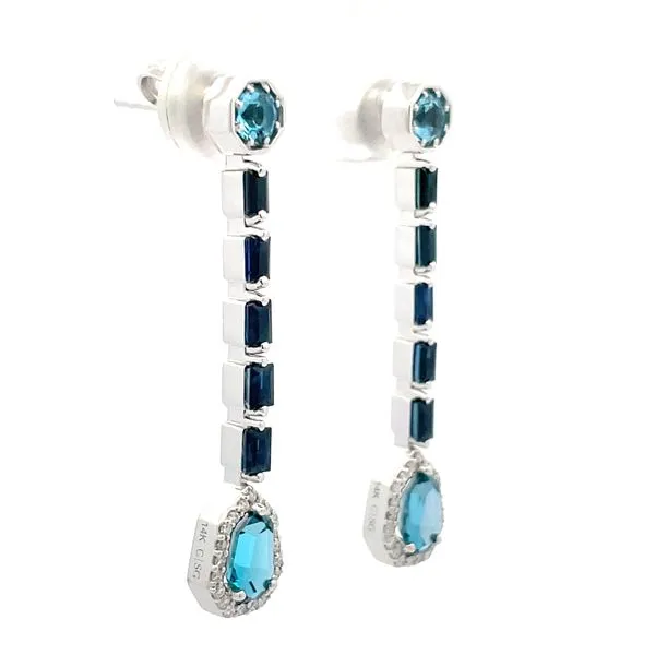 White Gold Blue Topaz Drop Earrings Image 2 Hudson Valley Goldsmith New Paltz, NY