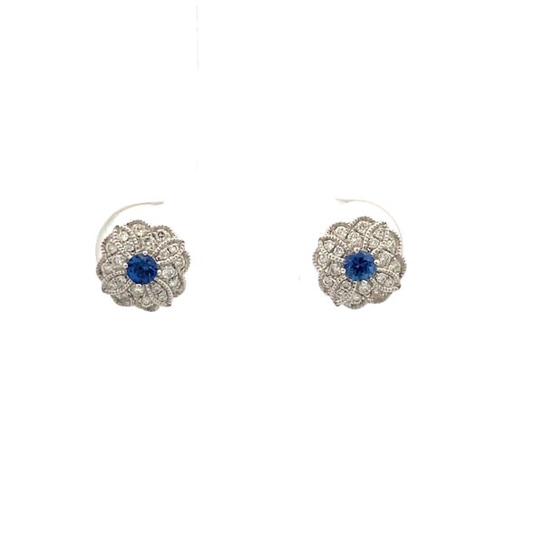 14Kt White Gold Blue Sapphire and Diamond Vintage Earrings Hudson Valley Goldsmith New Paltz, NY