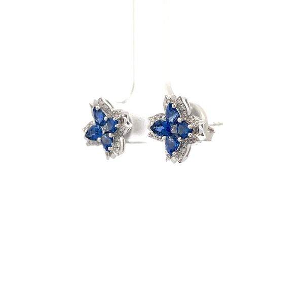 Blue Sapphire and Diamond Stud Earrings Image 3 Hudson Valley Goldsmith New Paltz, NY