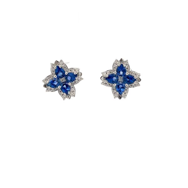 Blue Sapphire and Diamond Stud Earrings Hudson Valley Goldsmith New Paltz, NY