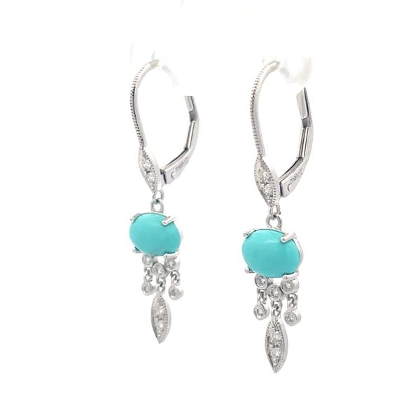 Turquoise and Diamond Two Tone Earrings Image 2 Hudson Valley Goldsmith New Paltz, NY