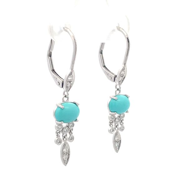 Turquoise and Diamond Two Tone Earrings Image 3 Hudson Valley Goldsmith New Paltz, NY