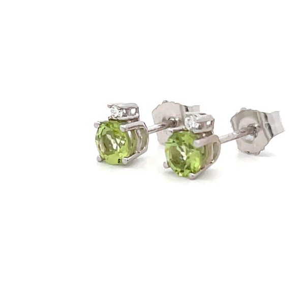 Peridot and Diamond Stud Earrings Image 3 Hudson Valley Goldsmith New Paltz, NY
