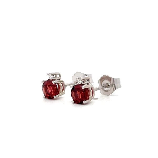Garnet and Diamond Stud Earrings Image 2 Hudson Valley Goldsmith New Paltz, NY