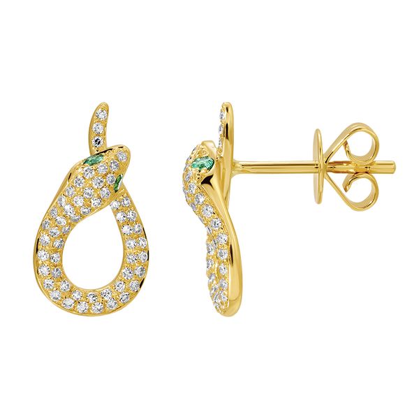 14Kt Yellow Gold Snake Diamond Earrings Hudson Valley Goldsmith New Paltz, NY