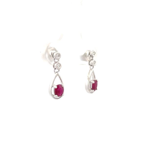 White Gold Ruby Dangle Earrings Image 2 Hudson Valley Goldsmith New Paltz, NY
