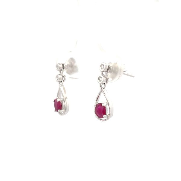 White Gold Ruby Dangle Earrings Image 3 Hudson Valley Goldsmith New Paltz, NY