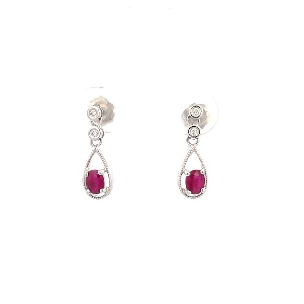 White Gold Ruby Dangle Earrings Hudson Valley Goldsmith New Paltz, NY