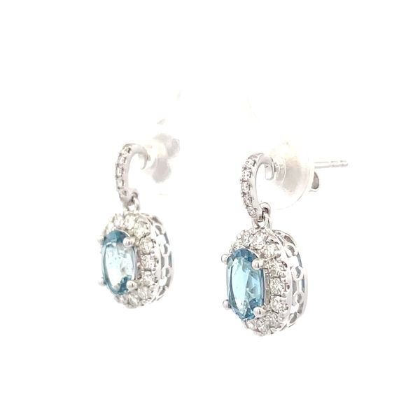 Aquamarine Diamond Halo Earrings Image 3 Hudson Valley Goldsmith New Paltz, NY