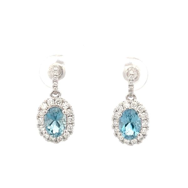 Aquamarine Diamond Halo Earrings Hudson Valley Goldsmith New Paltz, NY