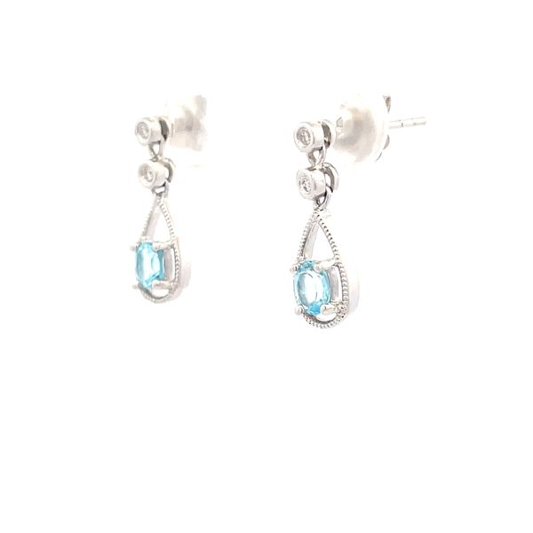 Blue Topaz Diamond Dangle Earrings Image 2 Hudson Valley Goldsmith New Paltz, NY