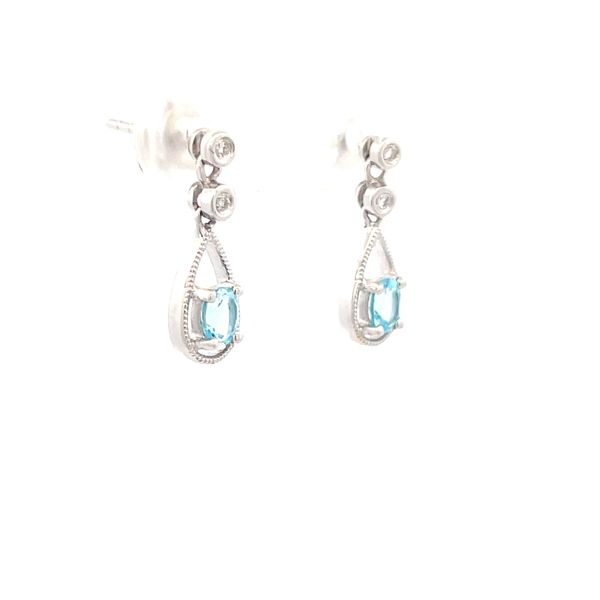 Blue Topaz Diamond Dangle Earrings Image 3 Hudson Valley Goldsmith New Paltz, NY