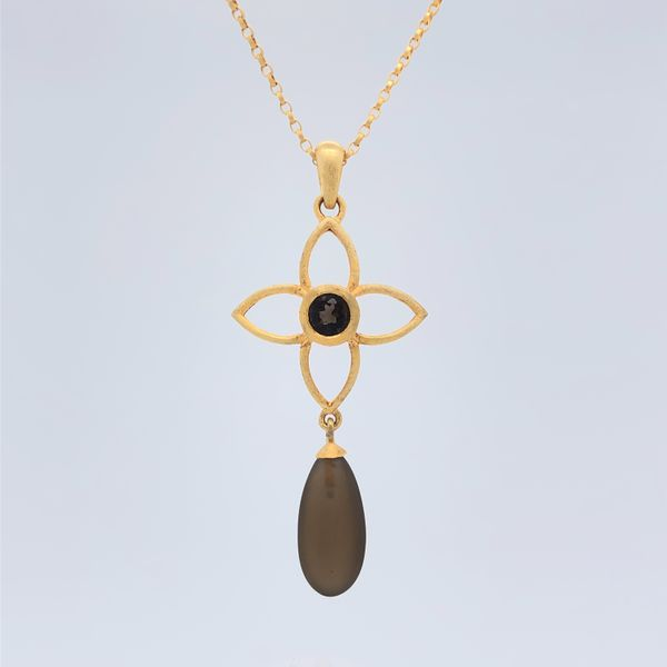 Sterling + 24k Vermeil<br>Smokey Quartz faceted and matte dangle on 16-18