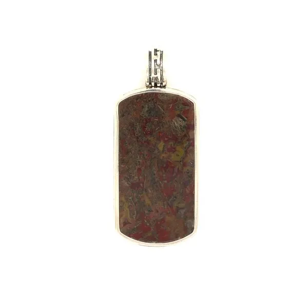 Sterling silver rectangular fossilized dinosaur bone pendant includes 20