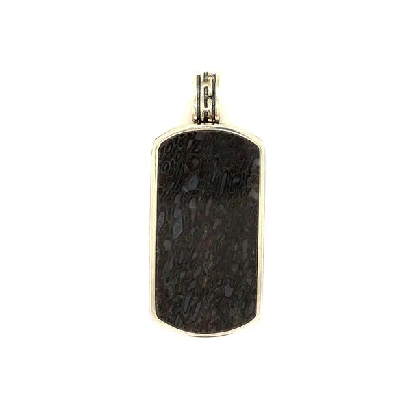 Sterling silver rectangular fossilized dinosaur bone pendant includes 18