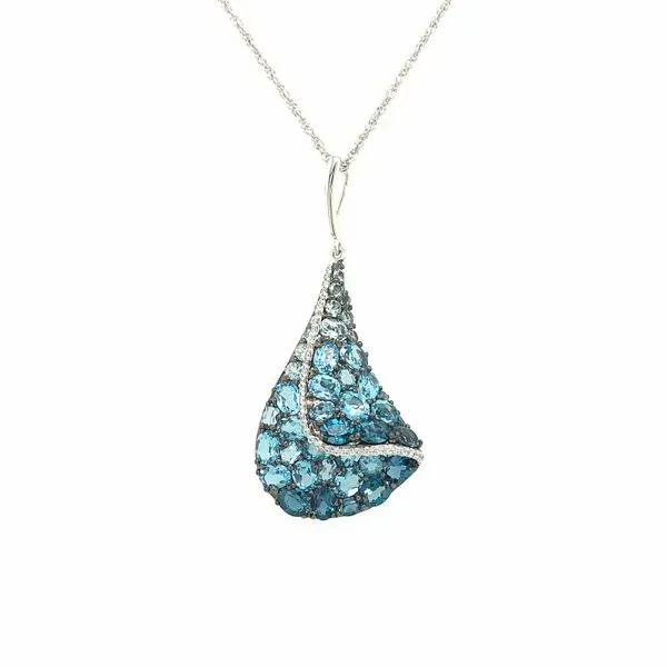 14K White Gold & Blue Topaz Necklace with Diamonds Hudson Valley Goldsmith New Paltz, NY