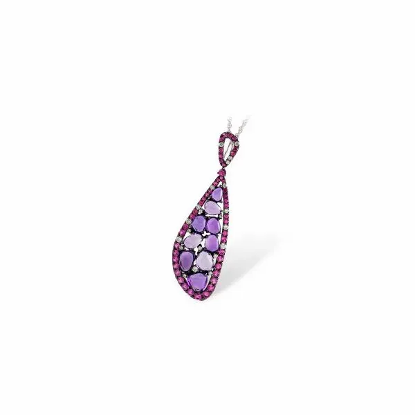 14K White Gold necklace featuring 4.35cttw of pink tourmalines and amethyst gemstones accented with 0.27cttw diamonds. Includes  Hudson Valley Goldsmith New Paltz, NY