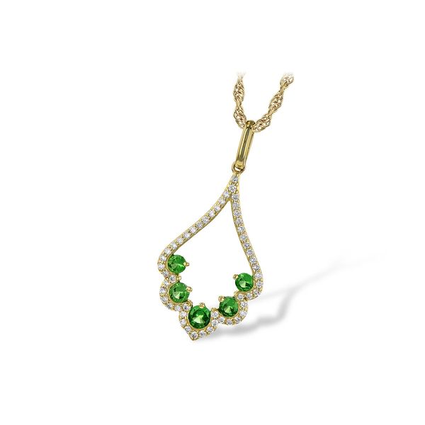 14K yellow gold necklace featuring 0.34ctw Tsavorite gemstones & 0.21ctw Diamonds set in the Pendant. Includes 14k yellow gold 1 Hudson Valley Goldsmith New Paltz, NY