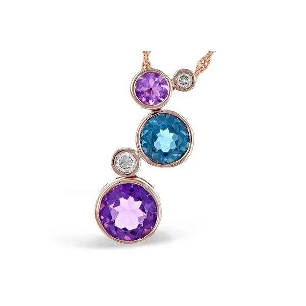 14K Rose Gold Pedant With Bezle Set 2.18ctw Amethyst, Blue Topaz and 0.10ctw Diamonds on 18