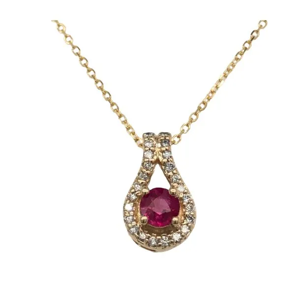 14k Yellow Gold Pendant 0.15 Ruby Center w/ 0.12 Diamonds all around, includes 18