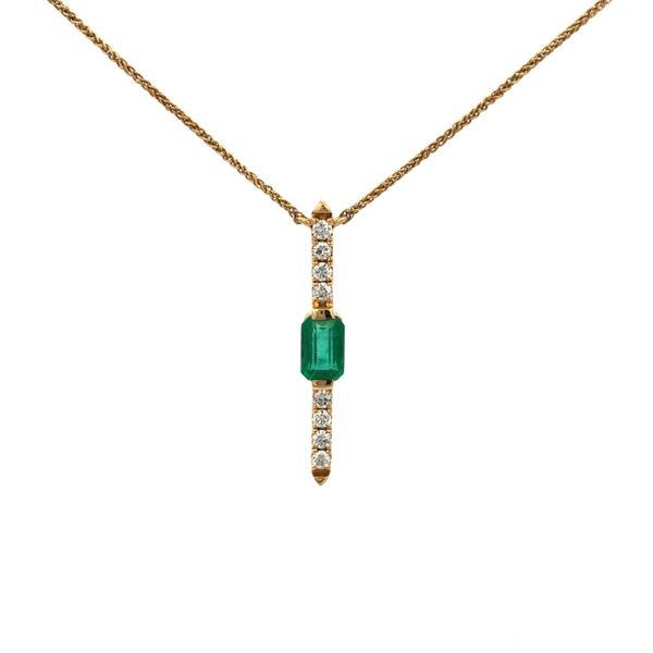 14K Yellow Gold Bar Pendant with Emerald and Diamonds Hudson Valley Goldsmith New Paltz, NY