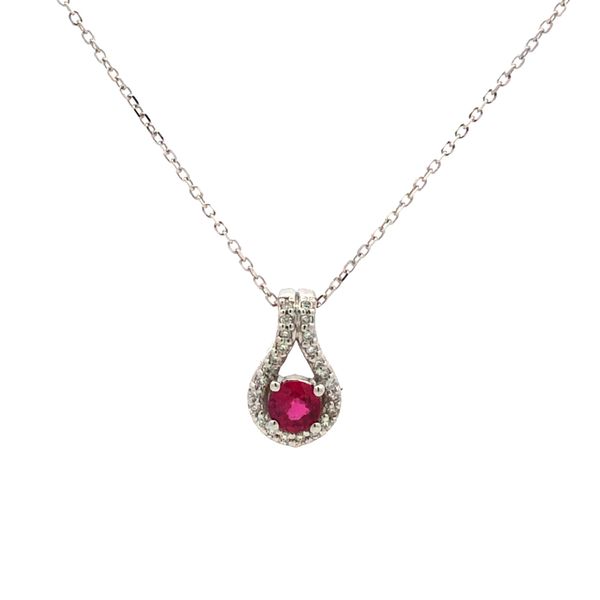 14k White Gold Pendant Ruby Center w/ 0.12 Diamonds all around, includes 18